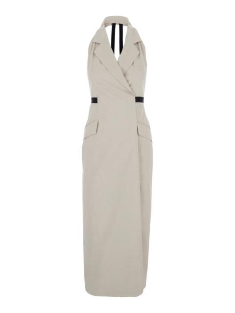 Max Mara Max Mara Women Beige Dress With Notched Revers And Open Back In Blend Cotton And Virgin Wool Woman
