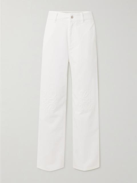 Loewe + Paula's Ibiza Leather-trimmed Embroidered High-rise Wide-leg Jeans