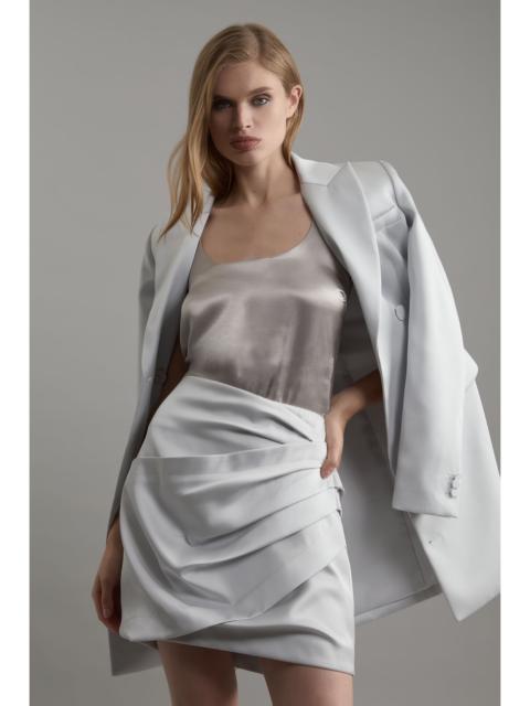 KAREN MILLEN Structured Viscose Satin Tailored Ruched Mini Skirt