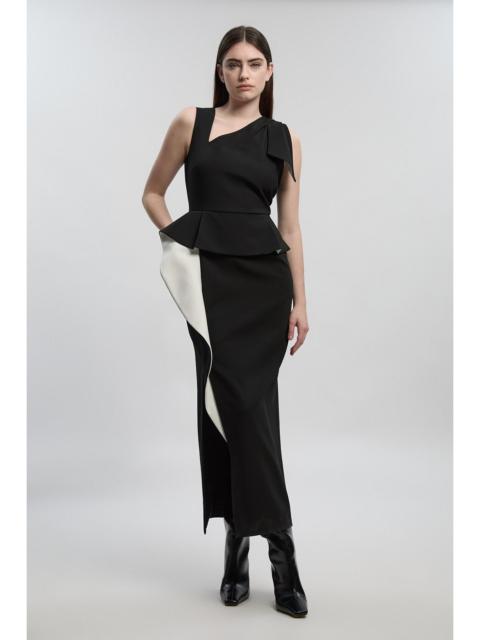 KAREN MILLEN Compact Stretch Ruffle Peplum Belted Pencil Midi Dress