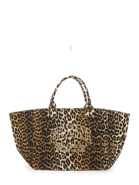 GANNI Ganni Women Brown Tote Bag With Graphic Print On The Front And All-Over Leopard Motif In Cotton Woma