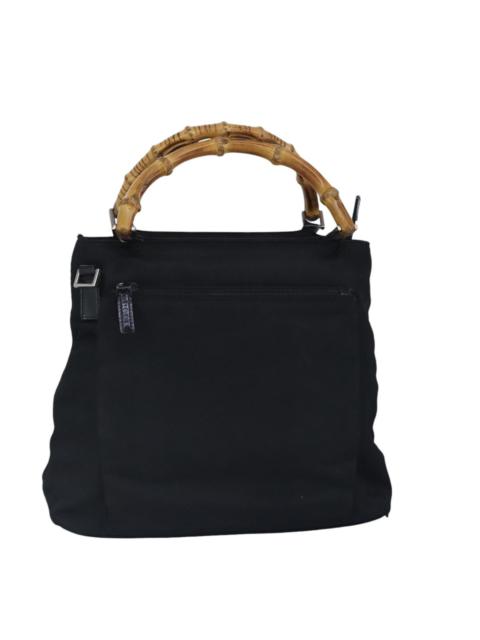GUCCI GUCCI Bamboo Hand Bag Nylon Black Silver