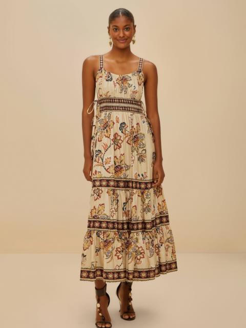 FARM RIO Sand Aura Floral Sleeveless Midi Dress