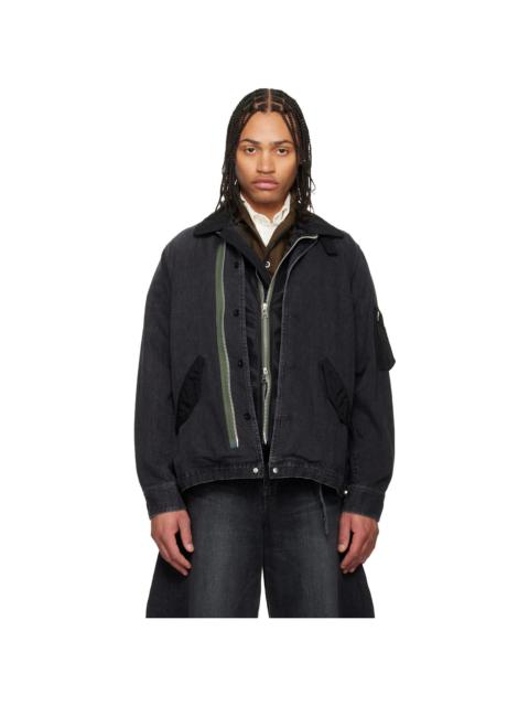 sacai Black Nylon Twill Denim Jacket