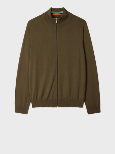 Paul Smith Khaki Green Merino Wool Full-Zip Cardigan