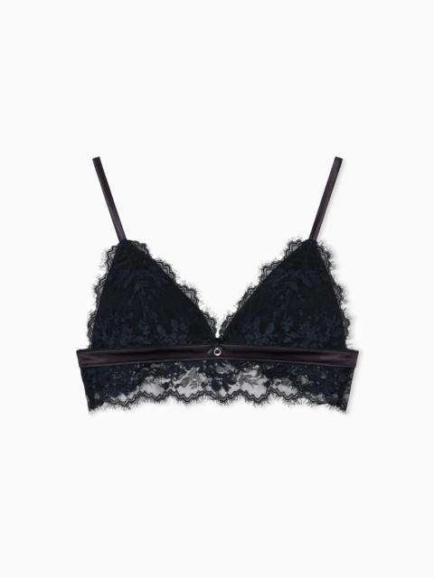 EMPORIO ARMANI ASV LACE PADDED TRIANGULAR BRA WITH SATIN DETAIL