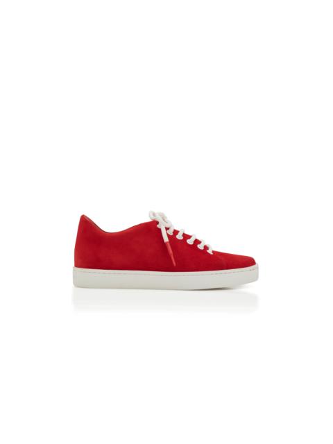 Manolo Blahnik Red Suede Low Cut Sneakers