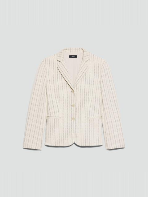 Theory Shrunken Three-Button Blazer in Striped Crepe Jersey
