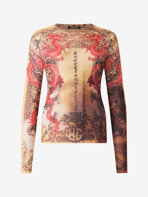 Roberto Cavalli Long-Sleeve T-Shirt with Oriental Print