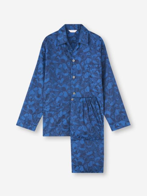 Derek Rose Men's Classic Fit Pajamas Cotton Jacquard Navy Blue Camo Rose Weave