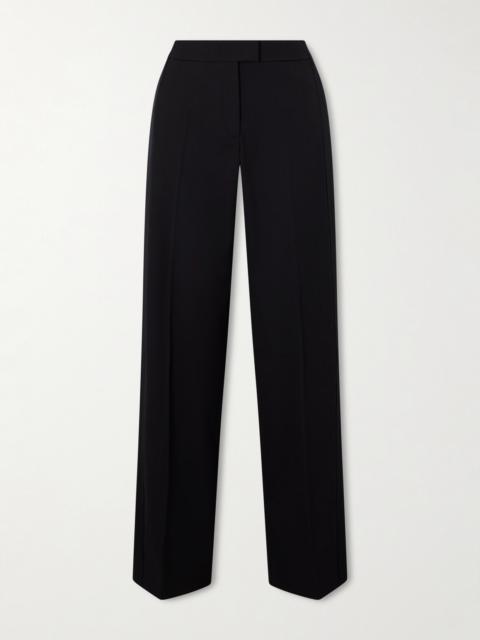 Another Tomorrow Pleated Satin-trimmed Wool-blend Twill Wide-leg Pants