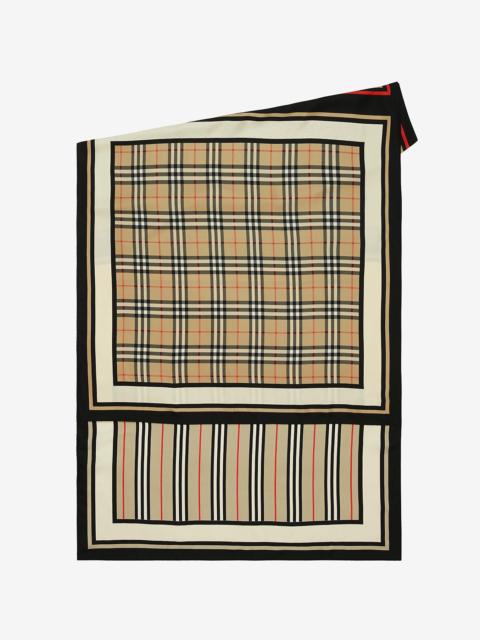 Burberry Monogram, Icon Stripe and Check Print Silk Scarf