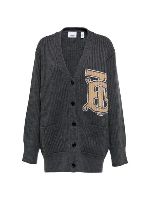 Burberry Monogram Intarsia Loose-Fit Wool Cardigan