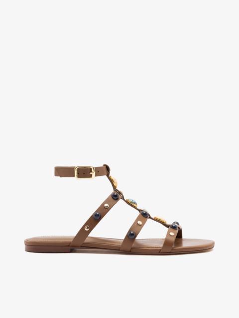 Larroudé Amalfi Flat Sandal Caramel Leather