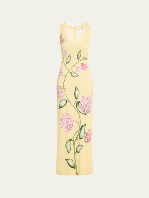Oscar de la Renta Sleeveless Porcelain Flowers Jersey Maxi Dress