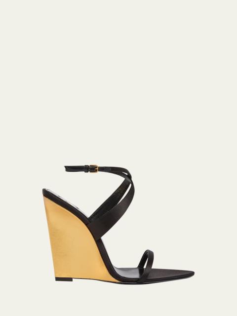 SAINT LAURENT Salome Satin Strappy Wedge Sandals