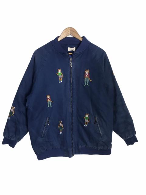 Japanese Brand - Melange embroid multicolor cat bomber jacket