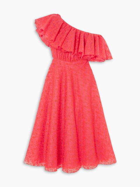 GIAMBATTISTA VALLI Ruffled one-shoulder embroidered silk-organza midi dress