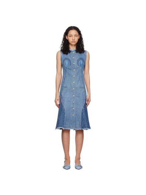 Marine Serre Blue Regenerated Denim Midi Dress