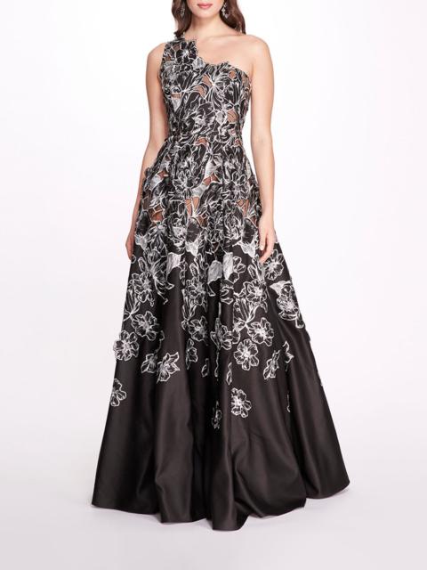 Marchesa SATIN ONE SHOULDER GOWN