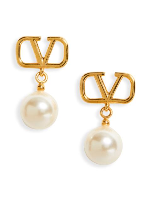 Valentino Garavani VLOGO Imitation Pearl Drop Earrings in 0O3 Oro 18/cream at Nordstrom