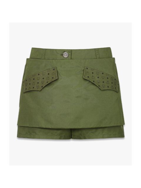 MCM MCM Skirt-Layered Shorts in ECONYL® and Monogram Print Leather in Green at Nordstrom