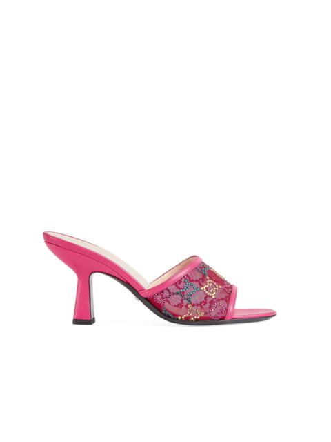 GUCCI Gucci GG Crystals Mid Heel Slide Sandals