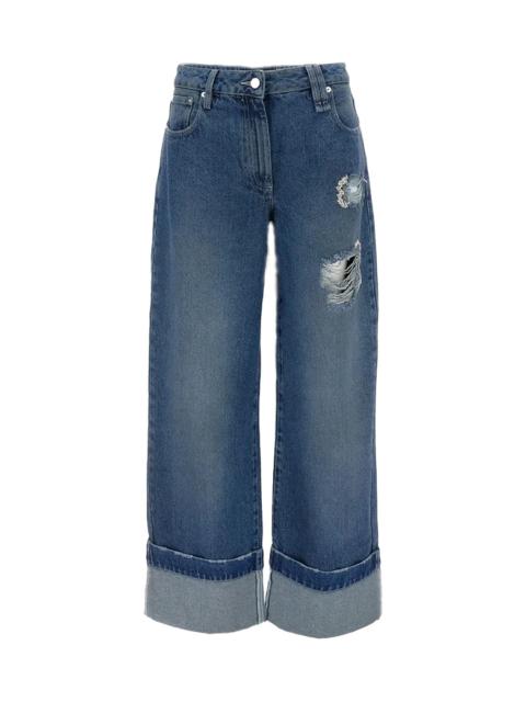 Simone Rocha Simone Rocha Distressed Straight Leg Jeans W/ Emb Blue
