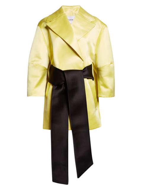 Givenchy Givenchy Belted Duchesse Satin Cocoon Wrap Coat in Acid Yellow at Nordstrom