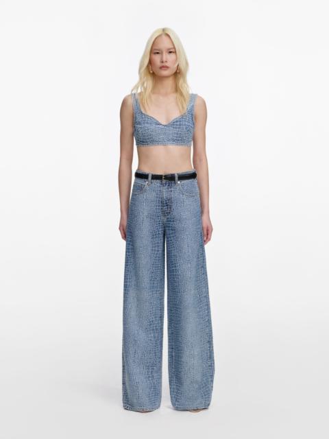 self-portrait Rhinestone Croc Effect Denim Bralette