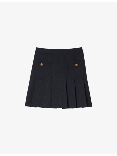 Sandro Striped Flared Stretch-Wool Mini Skirt