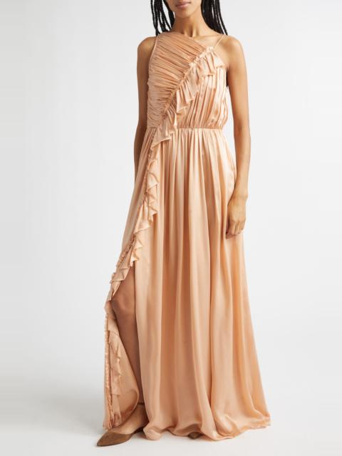 ULLA JOHNSON Ulla Johnson Aisha One Shoulder Pleated Asymmetrical Maxi Dress in Sand at Nordstrom