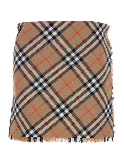 Burberry Burberry Women Beige Skirt With Fringed Details And All-Over Check Motif In Wool Blend Woman