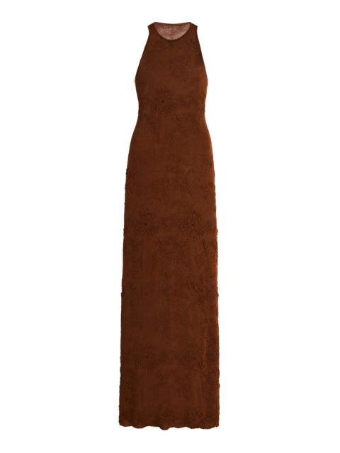 MAYGEL CORONEL El Virao Open Back Knit Jacquard Maxi Dress brown