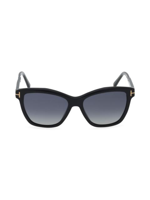 TOM FORD TOM FORD Lucia 54mm Polarized Square Sunglasses in Shiny Black /Polarized Smoke at Nordstrom