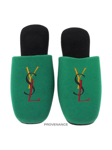 SAINT LAURENT Yves Saint Laurent YSL Logo Slipper - Green Velour