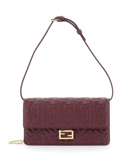 FENDI Fendi Women Bordeaux Wallet On Chain Baguette With All-Over Ff Motif And Ff Plaque In Leather Woman