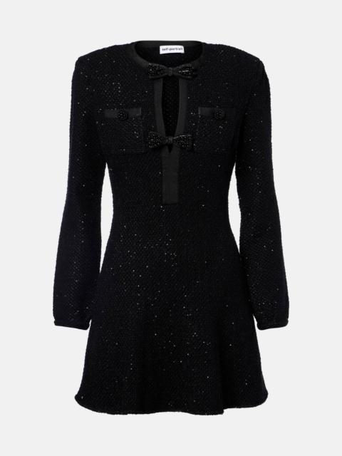 self-portrait Bow-detail sequined knitted minidress