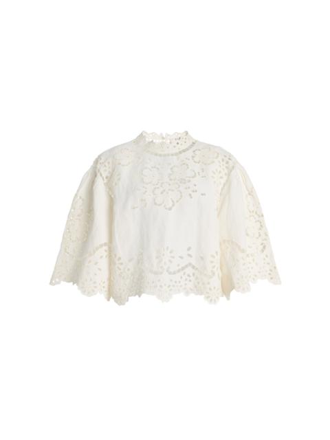 Sea Lula Embroidered Linen-Blend Top white