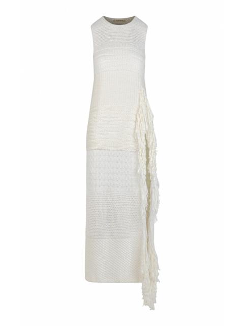 HEIRLOME Selena Fringed Knit Silk Maxi Tunic Dress ivory
