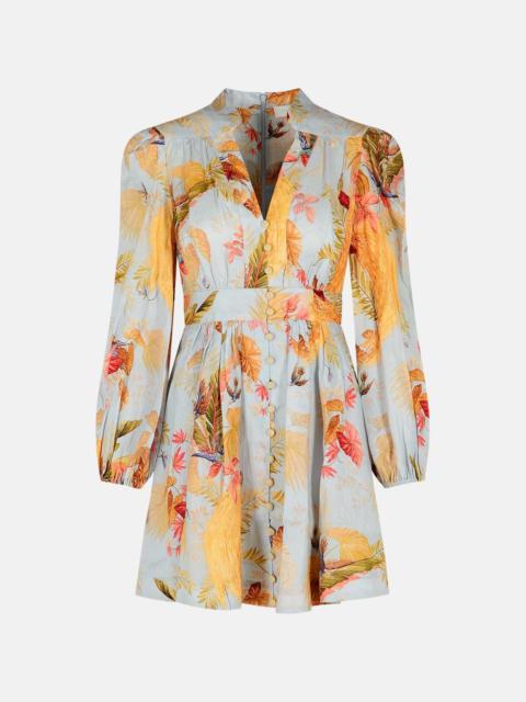 Zimmermann 'PLUNGE' LOW-CUT MINI DRESS IN LIGHT BLUE LINEN