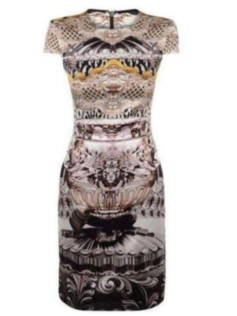 Other Designers Ebony Scroll Print Silk Dress