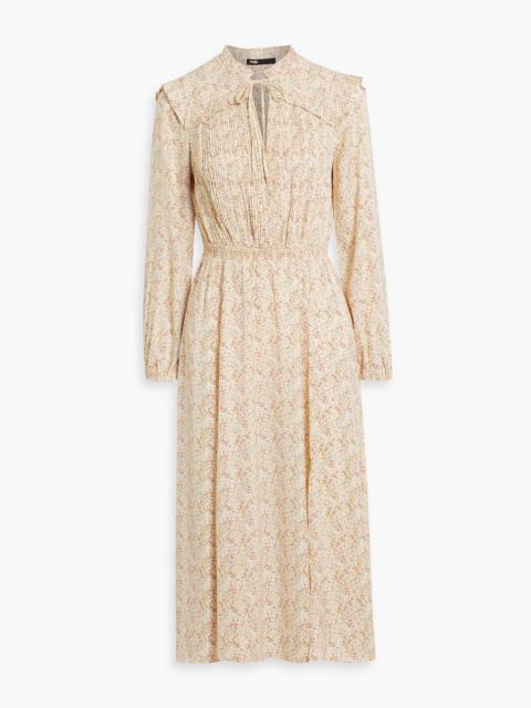maje Pintucked floral-print crepe midi dress