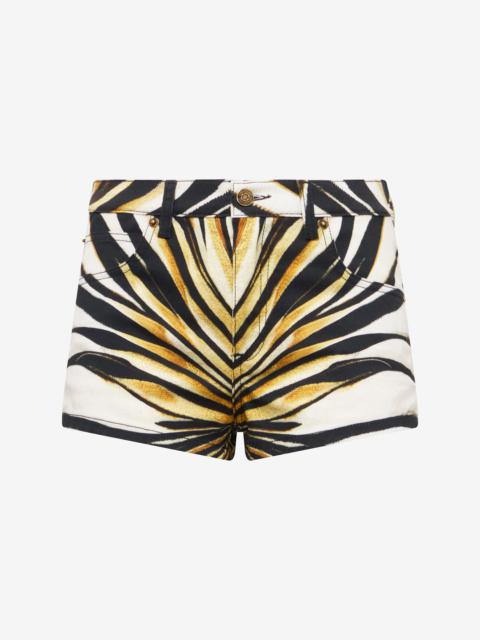 Roberto Cavalli Ray Of Gold Print Denim Shorts