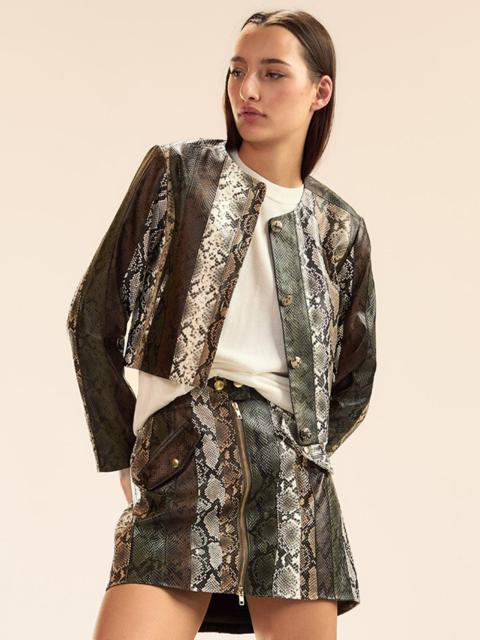 CYNTHIA ROWLEY Snake-Embossed Vegan Leather Cropped Jacket