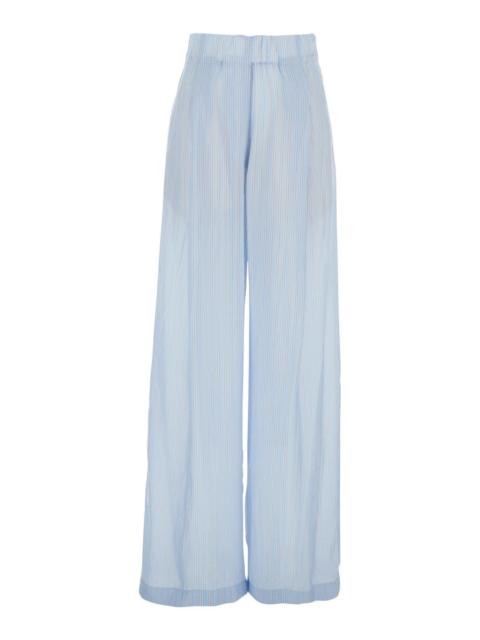Dries Van Noten Dries Van Noten Women 'Pila' Light Blue Pants With Elastic Waist And All-Over Striped Motif In Cupro