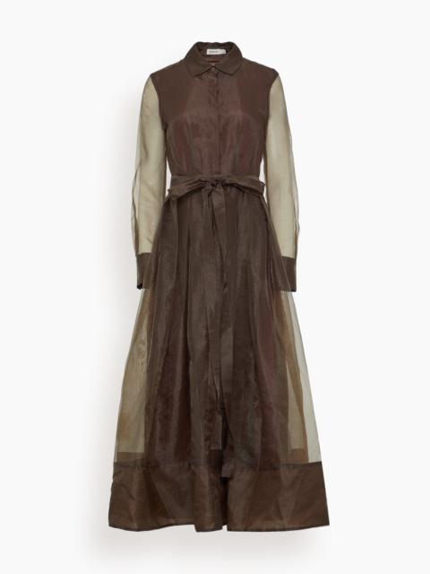 SIMKHAI Montgomery Long Sleeve Button Up Midi Dress in Chocolate