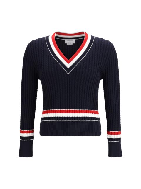 Thom Browne Thom Browne Intarsia Cable-knit V-neck Sweater