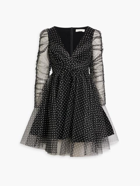 Zimmermann Ruched flocked polka-dot tulle mini dress