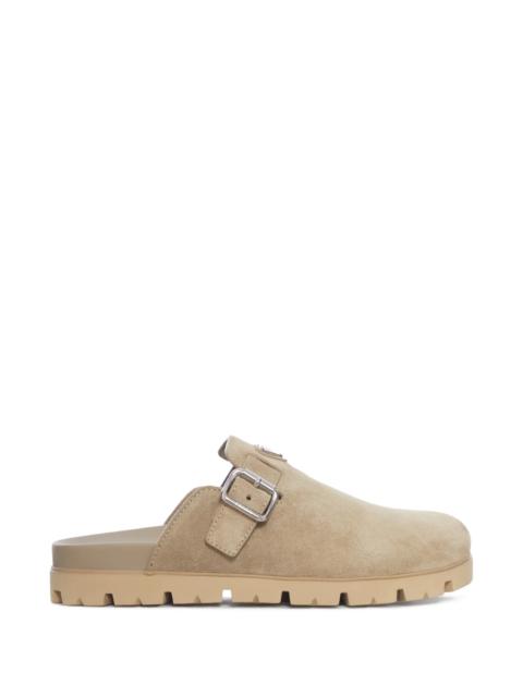 Prada Prada Logo Buckle Suede Mules